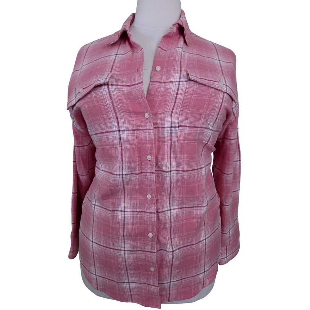 Old Navy The Boyfriend Shirt Pink White Plaid Cotton Button Up Blouse XL Mens